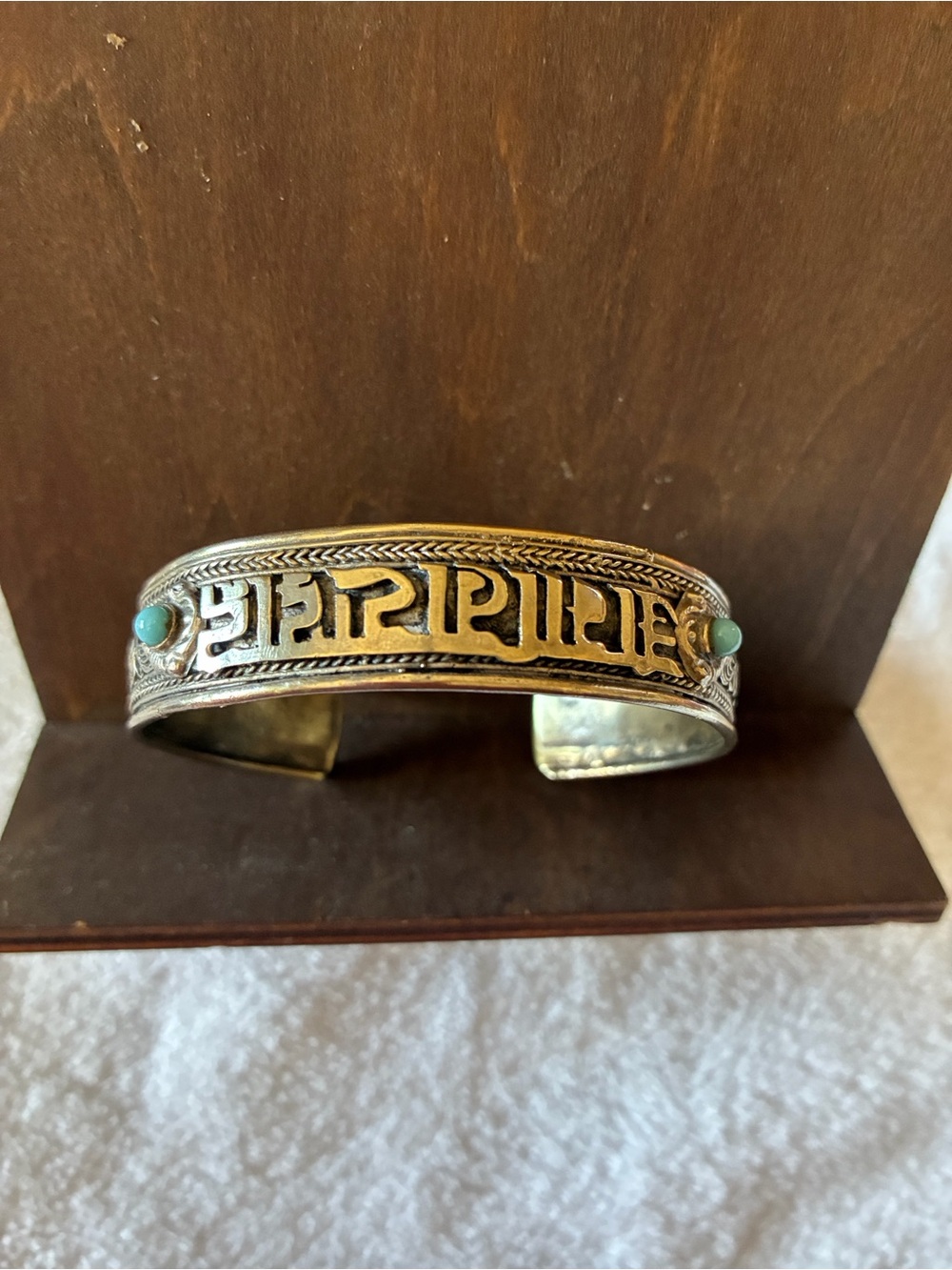 Handcrafted Tibetan Silver Cuff Bracelet with Turquoise Accents